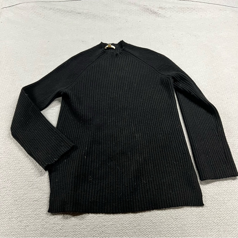 Nap Loungewear Cashmere Rib-Knit Mock Neck Pullover in Black Side Slits M GUC